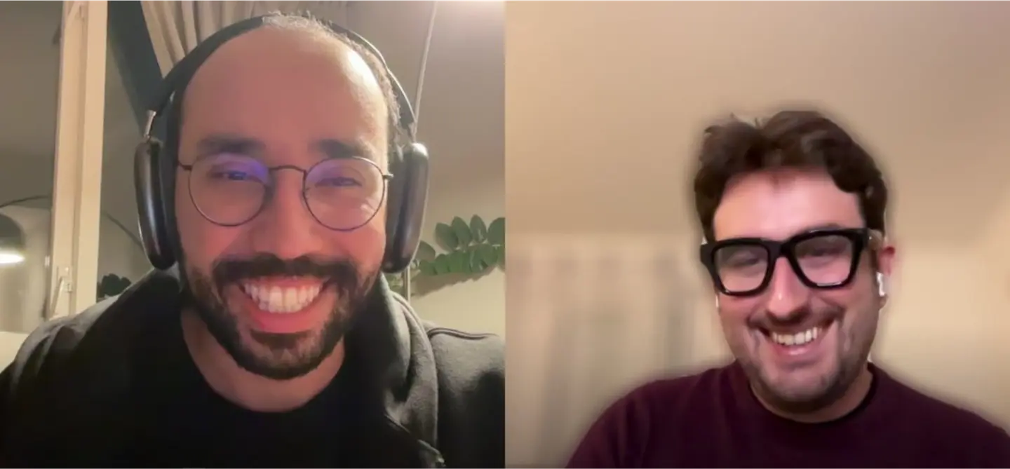 Tom Krikorian wearing Meta Ray-Ban Display glasses and the Meta Neural Band during a Metavertising podcast interview